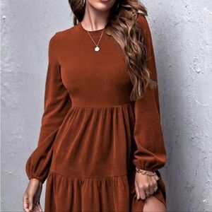 Shein Women's Ribbed Tiered Burnt Orange Dress Size L